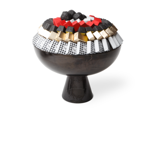 Coupe sur pieds Moulin Rouge  en verre duo noir et or